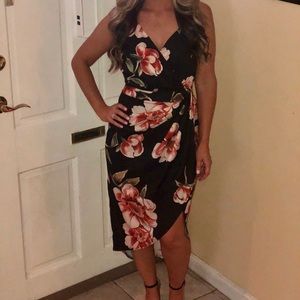 Floral midi asymmetrical midi dress